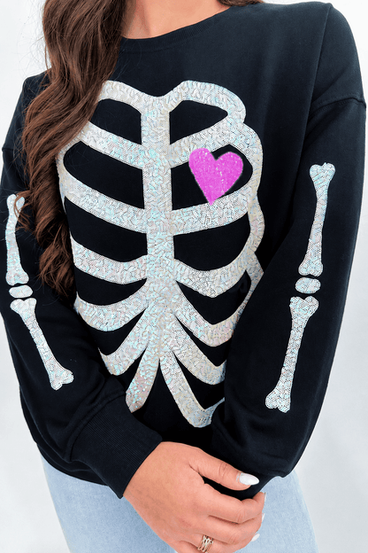 Sequin Skeleton Crew Neck Sweatshirt
