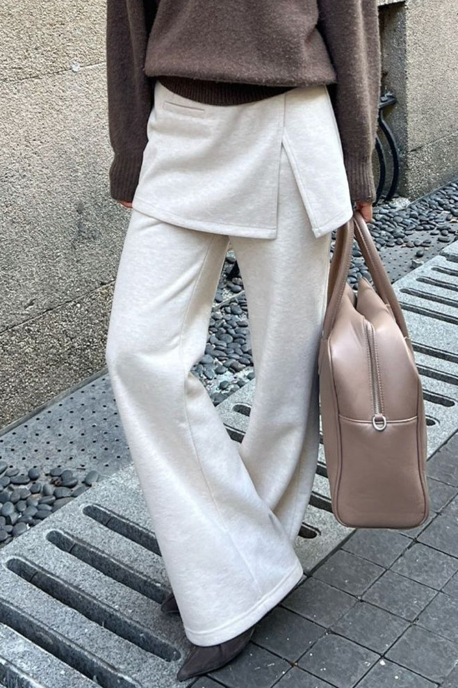 Layered Look Fleece Lined Ruffle Casual Pants