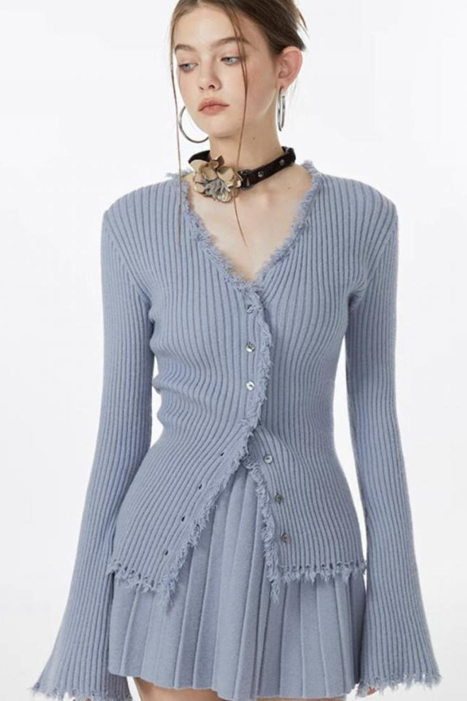 Ribbed Fringe Detail Knit Top
