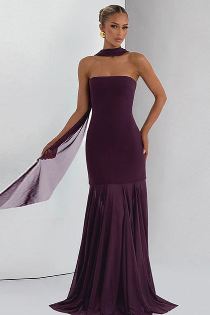 Mesh Panel Strapless Evening Gown Prom Dress