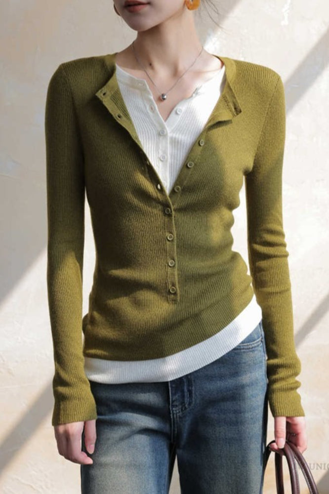 Layered Collar Slim Knit Top