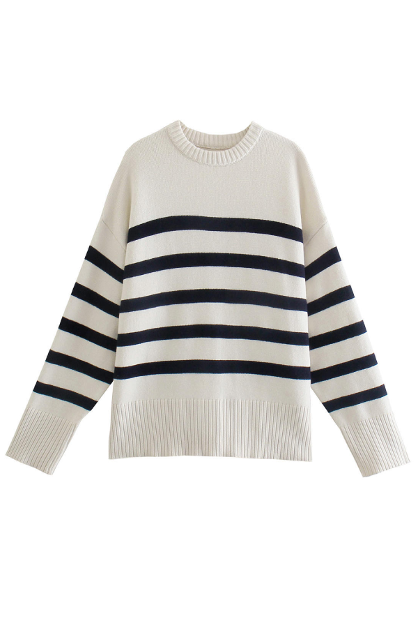 Striped Long Sleeve Crew Neck Pullover Knitted Women's Sweater
