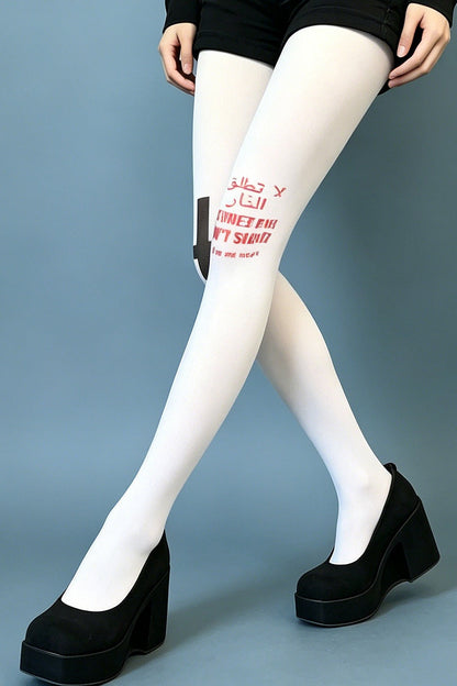 Plus Size Y2K Gothic Cross White Tights