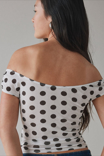 Polka Dot One Shoulder Ruched Crop Top