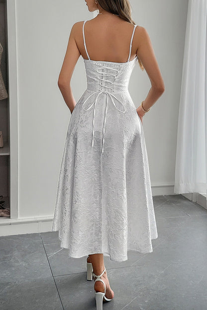 Jacquard Spaghetti Strap Cocktail Dress