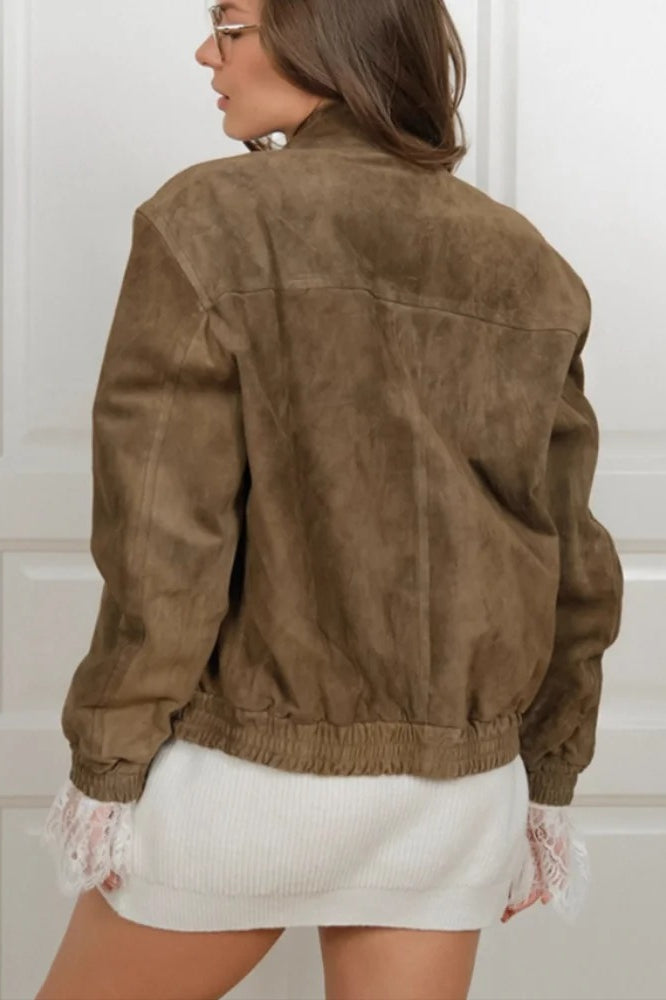 Suede Lapel Single-Breasted Jacket