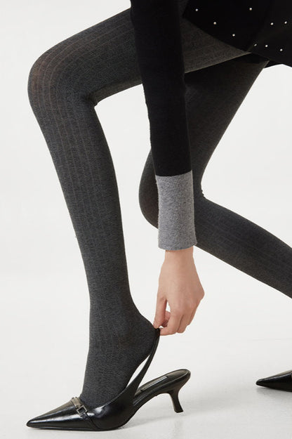 High Waist Solid Slimming Vertical Stripe Tights