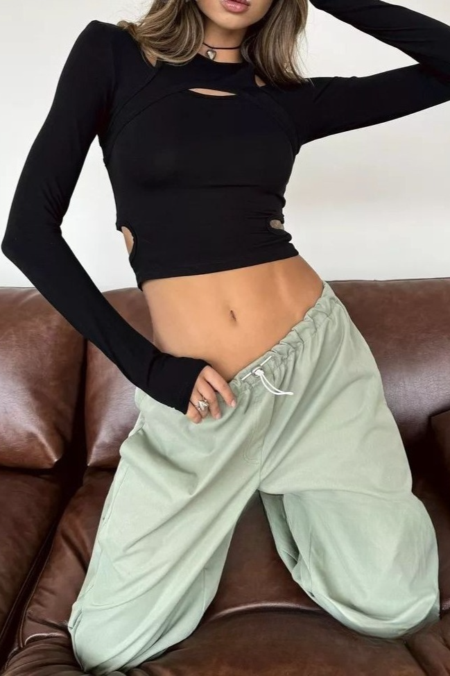Y2K Spicy Cutout Cropped Fitted Long Sleeve Crop Top