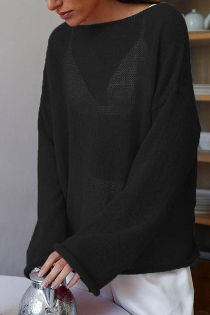 Lazy‑Style Sheer Hollow Out Loose Knit Cover‑Up Top