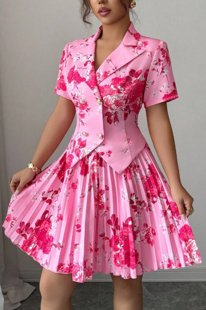 Floral Print Casual Elegant Two Piece Skirt Set