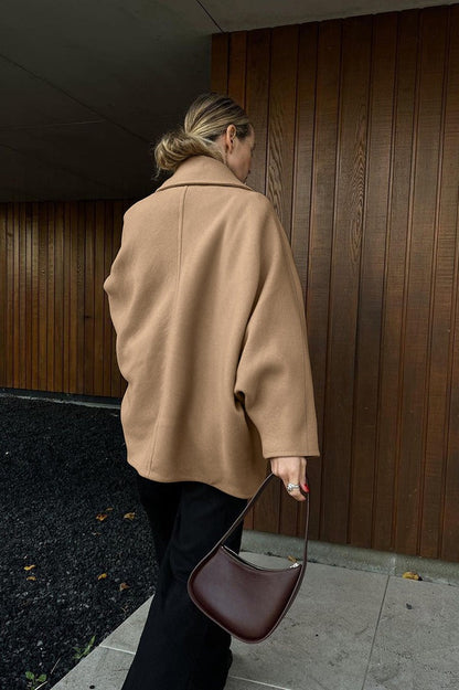 Brown Wool Blend Batwing Coat
