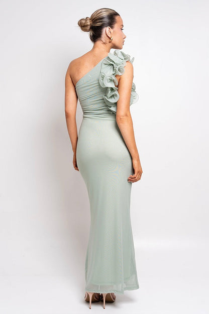 Tulle One Shoulder Floral Bodycon Slim Formal Dress