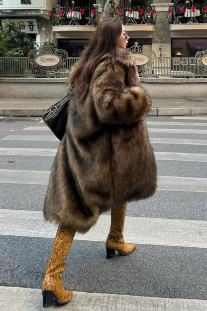 Chic Eco Fur Thick Warm Fox-Like Plush Overcoat