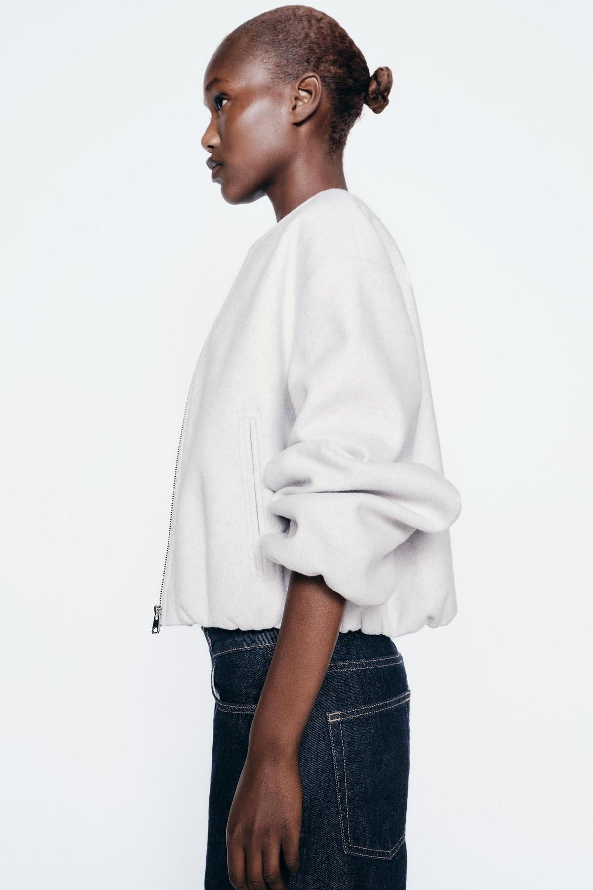 Faux Wool Short Zip Bomber Jacket