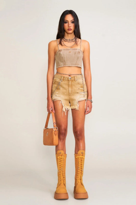 Distressed Raw Hem Denim Shorts
