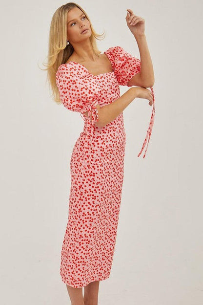 Off Shoulder Puff Sleeve Slim Floral Dress