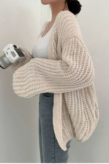 Chic Oversized Lantern Sleeve Cardigan