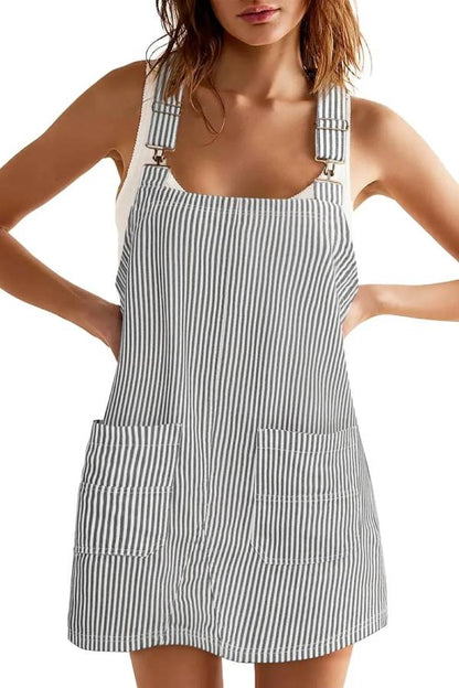 Women's Summer Adjustable Strap Striped Overall Dress