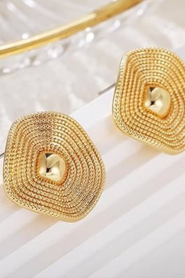 Retro Textured Concentric Circle Square Earrings