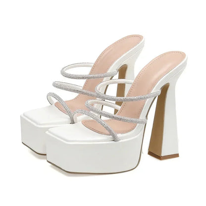 Fashionable 5CM Platform Narrow Band Diamond 15CM Thick High Heel High Heel
