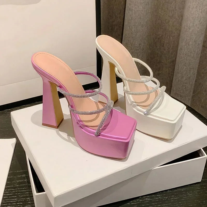 Fashionable 5CM Platform Narrow Band Diamond 15CM Thick High Heel High Heel