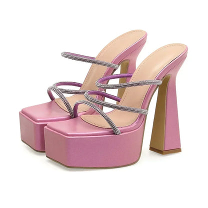 Fashionable 5CM Platform Narrow Band Diamond 15CM Thick High Heel High Heel