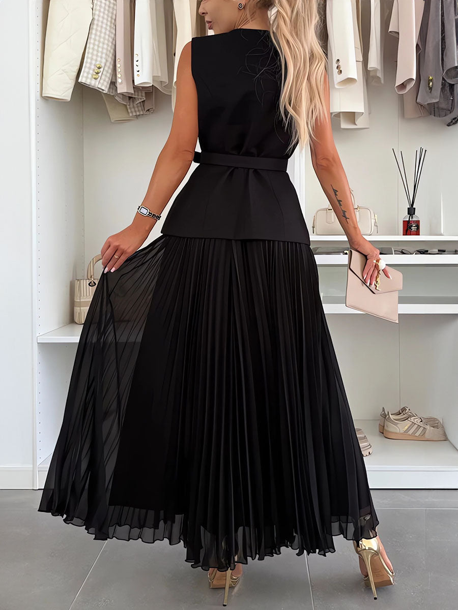 Suit Vest Pleated Skirt Two Sets