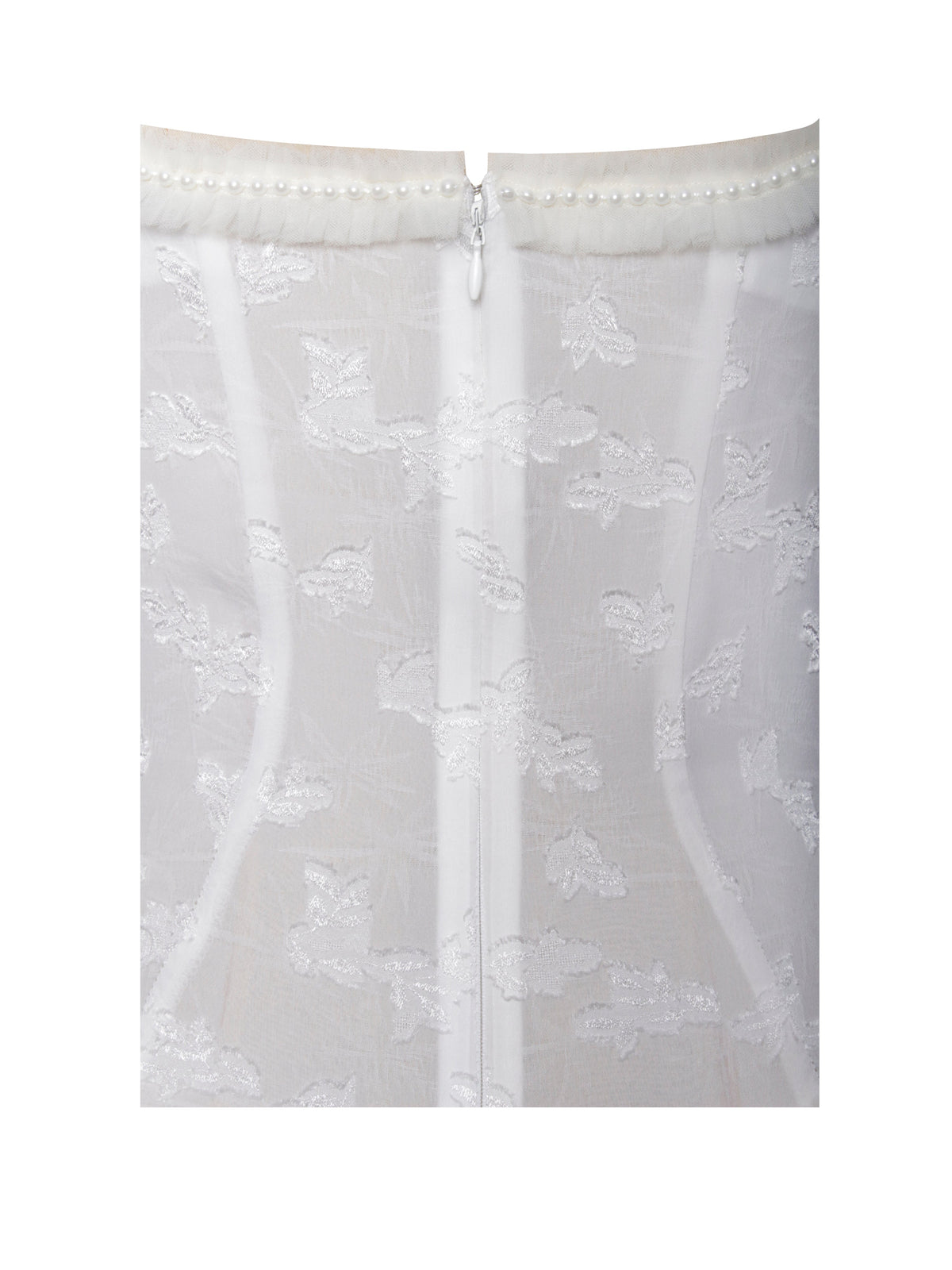 Ulissa White Square Neck Jacquard Trendy Textured High Slit Maxi Dress