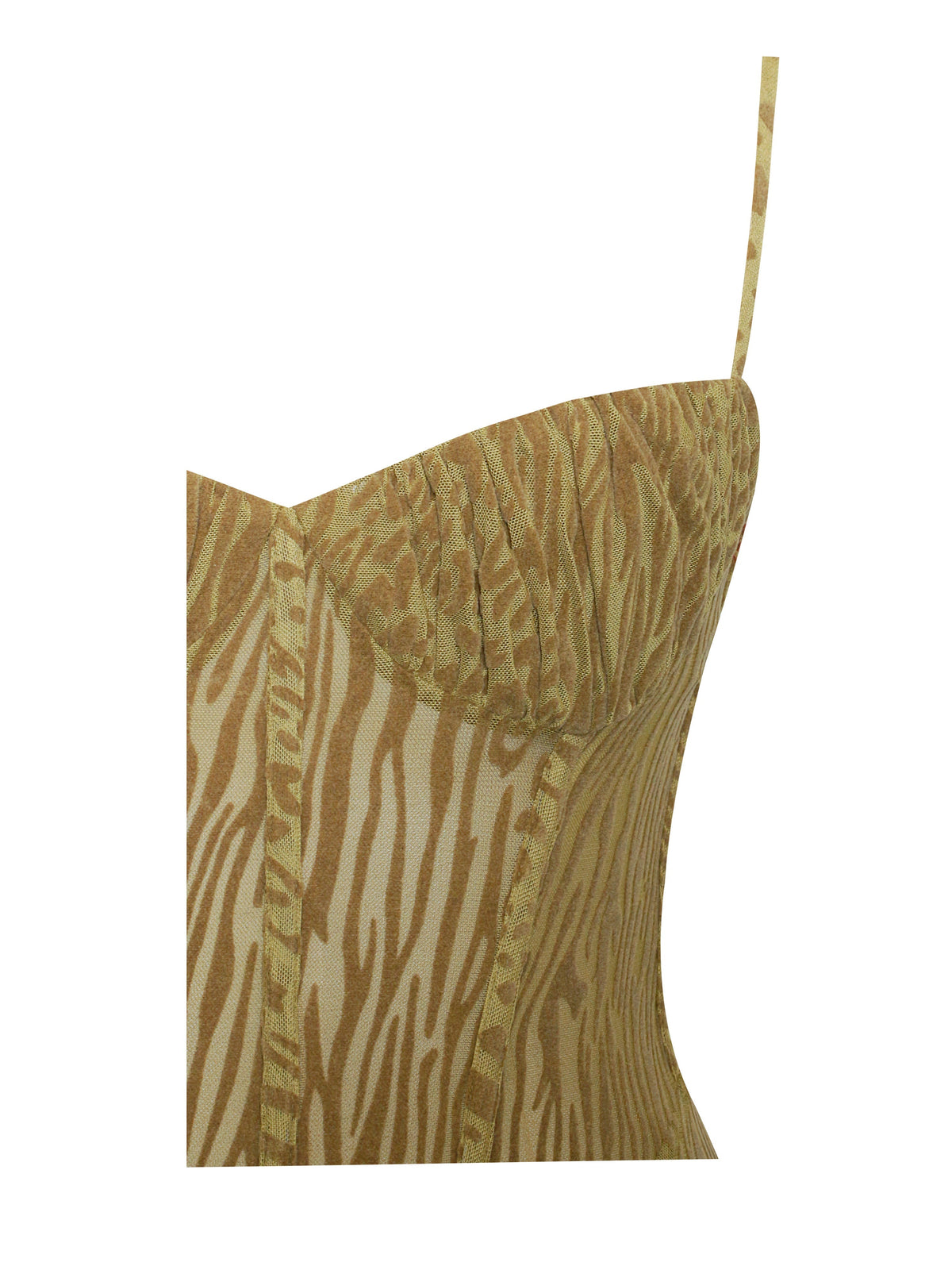 Ulani Gold Burnout Velvet Graceful Detail Mesh Maxi Dress