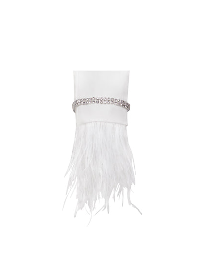 Quilla White Feather Crystal Graceful Sleeve Backless Blazer Dress