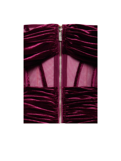 Irisa Burgundy Draping Charming Off Shoulder Corset Dress