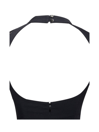 Quinella Black Lace Charming Crepe Backless Mini Dress