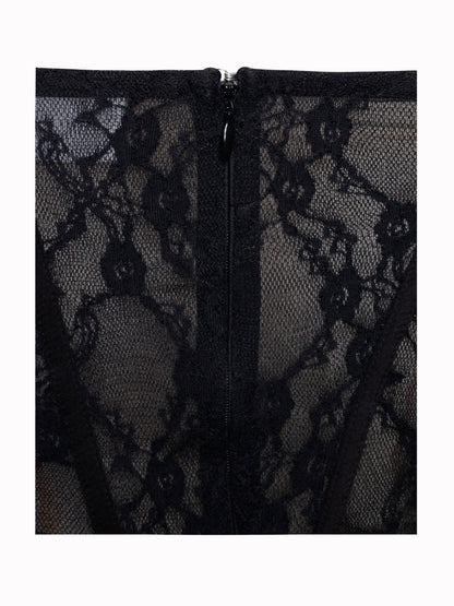 Quennell Black Lace Charming Corset Maxi Dress