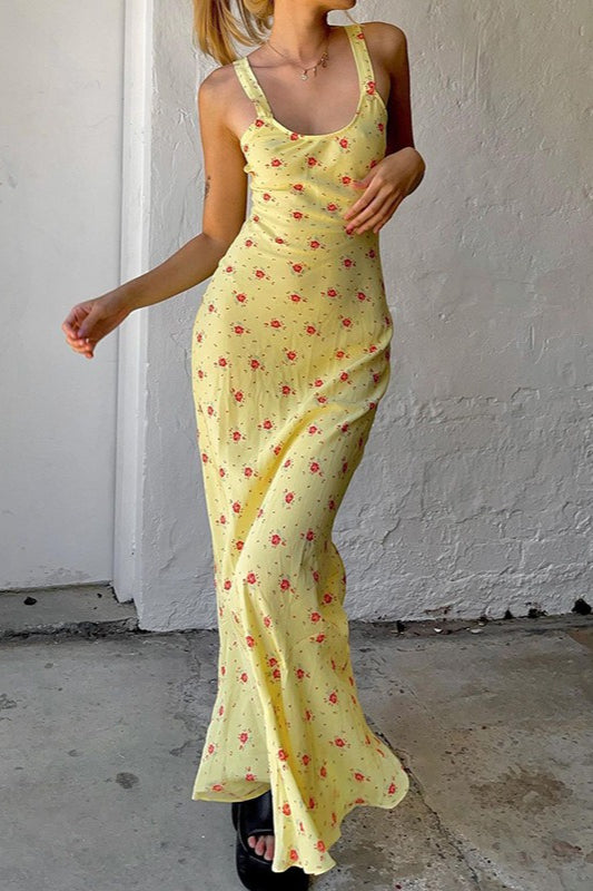 Cotton Strap Casual Maxi Floral Dress