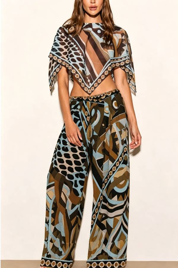 Fresh and Vibrant Artistic Print Crop Cape Top
