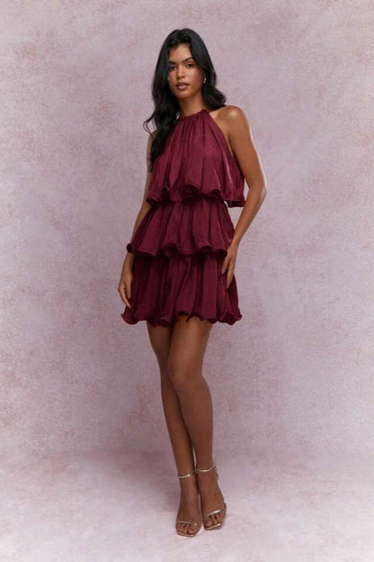 Halter Sleeveless Tiered Ruffle Vacation Dress