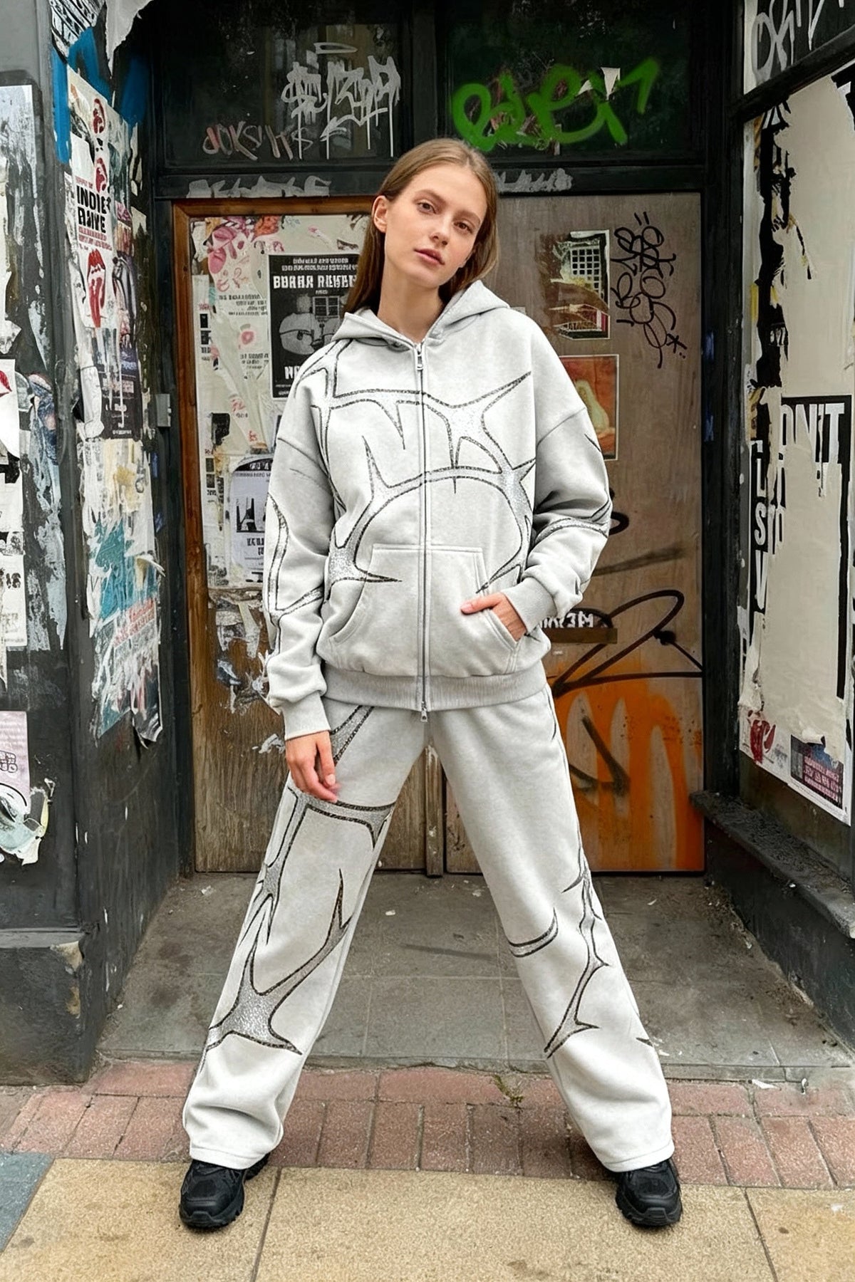 Y2K Mysterious Rhinestone Zipper Hoodie