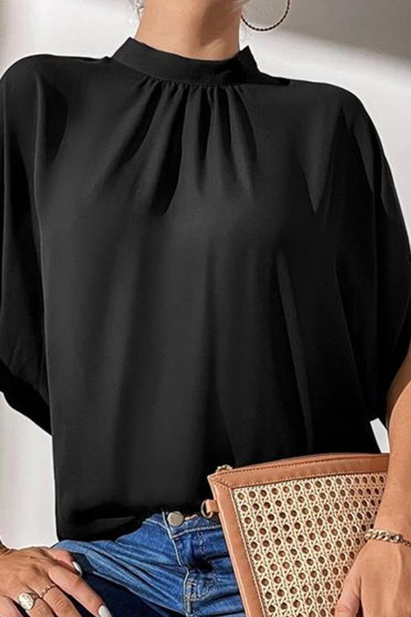 Mock Neck Black Split Sleeve Top