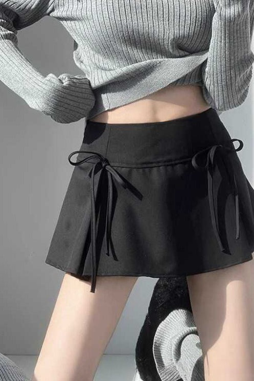Low Rise Bow Tie A Line Mini Skirt