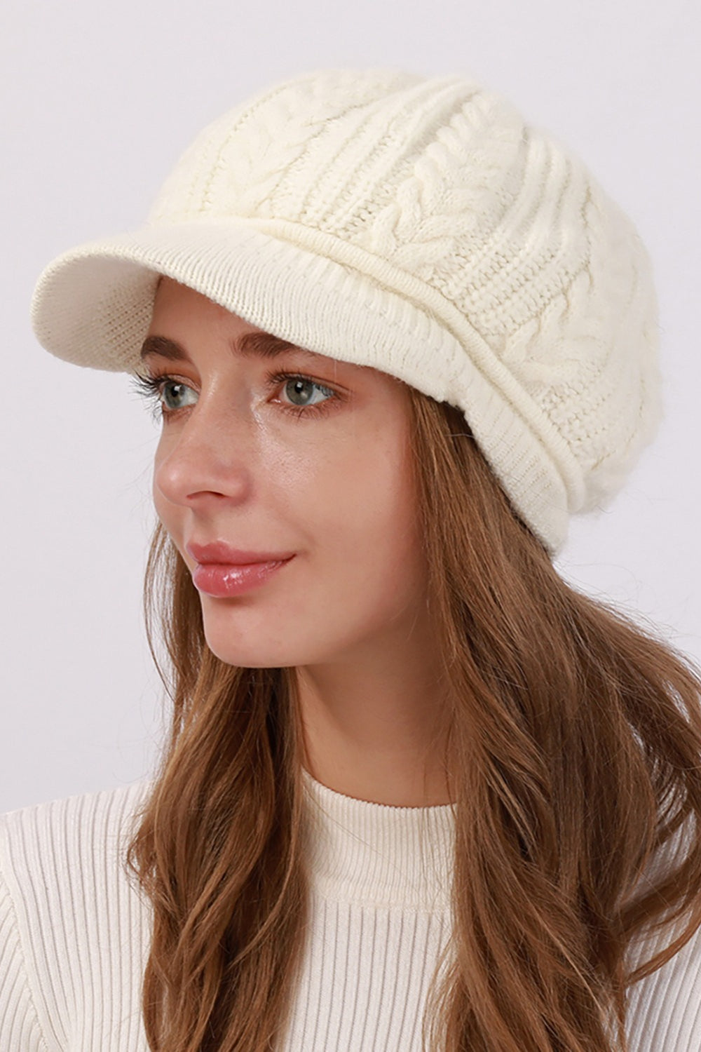 Fleece Lined Cable Knit Beret Hat