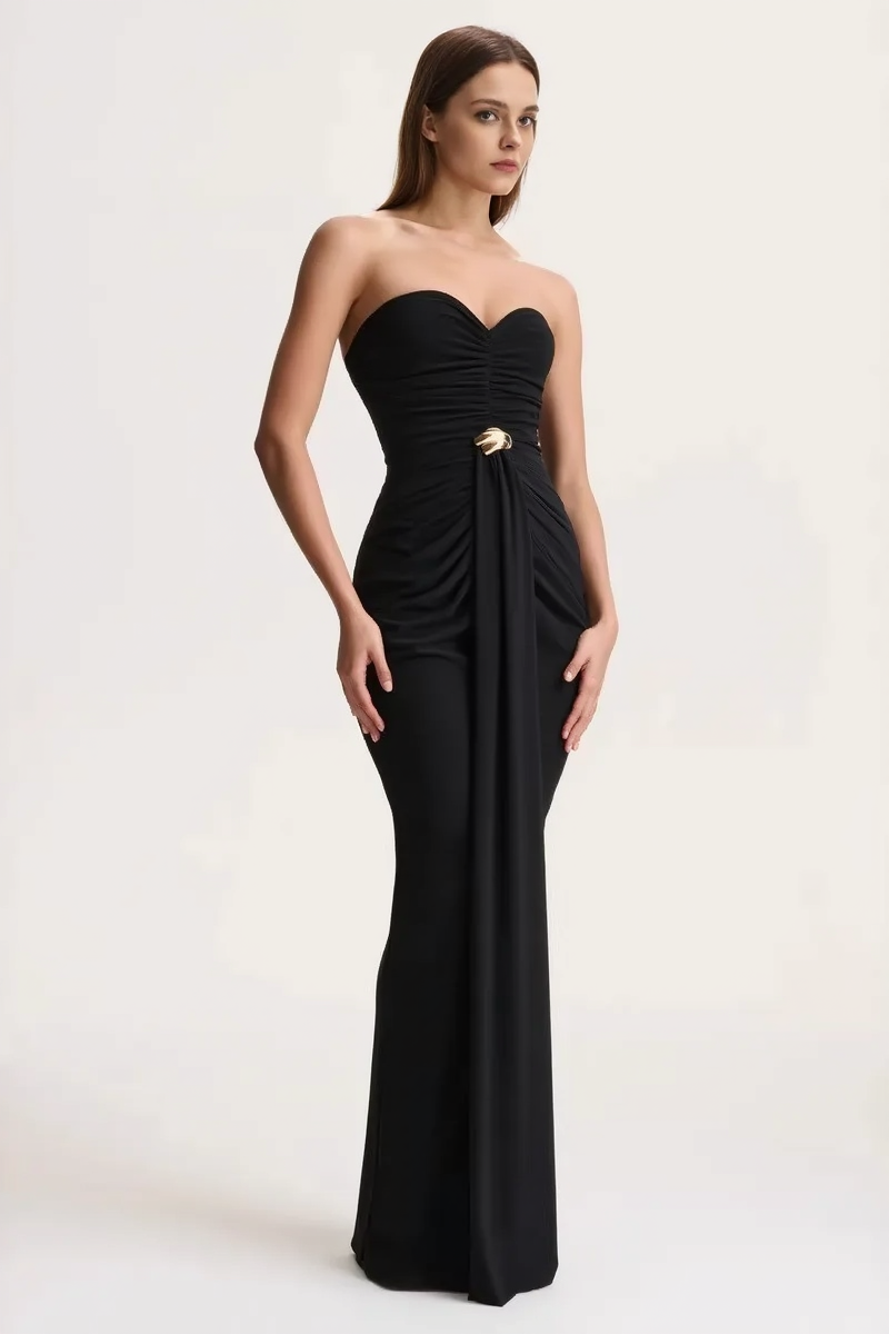 Sexy Sleeveless Ruched Waist Cinched Sash Strapless Party Dress