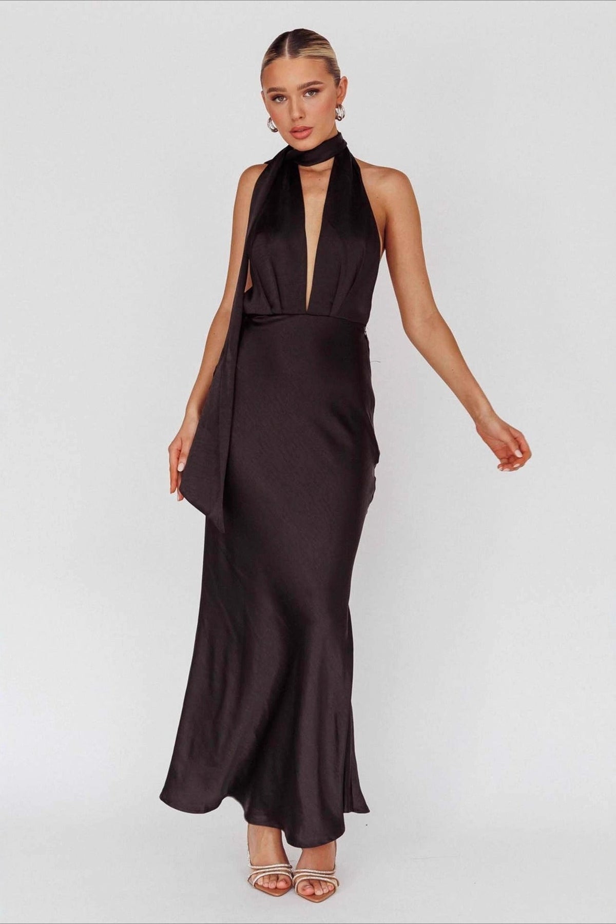 Deep V Halter Backless Prom Dress