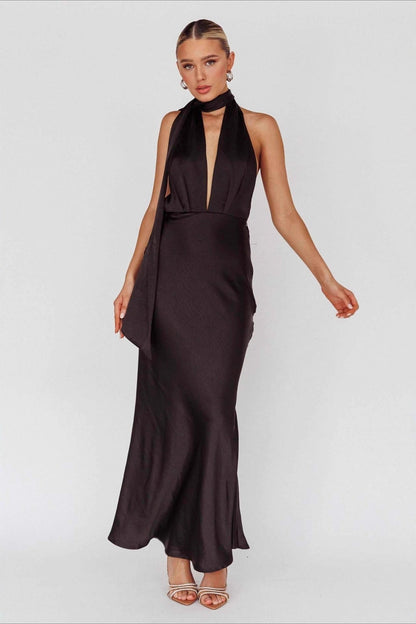 Deep V Halter Backless Prom Dress