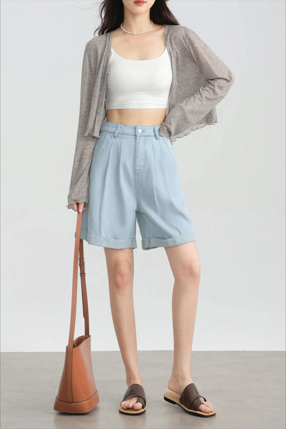 Tencel V-Neck Cropped Cardigan