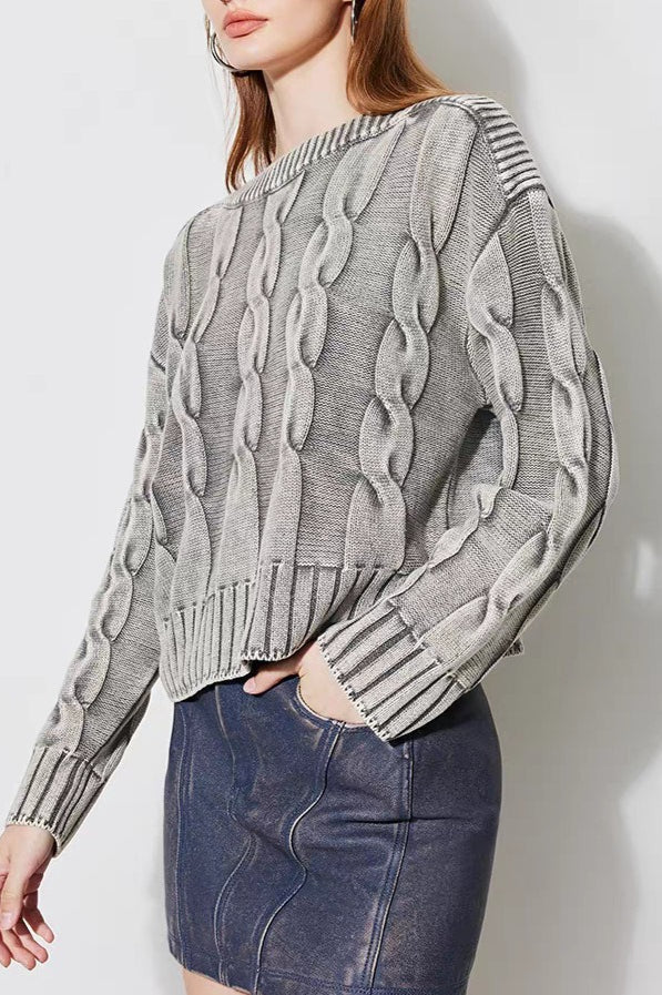 Vintage Cable Knit Off-Shoulder Sweater