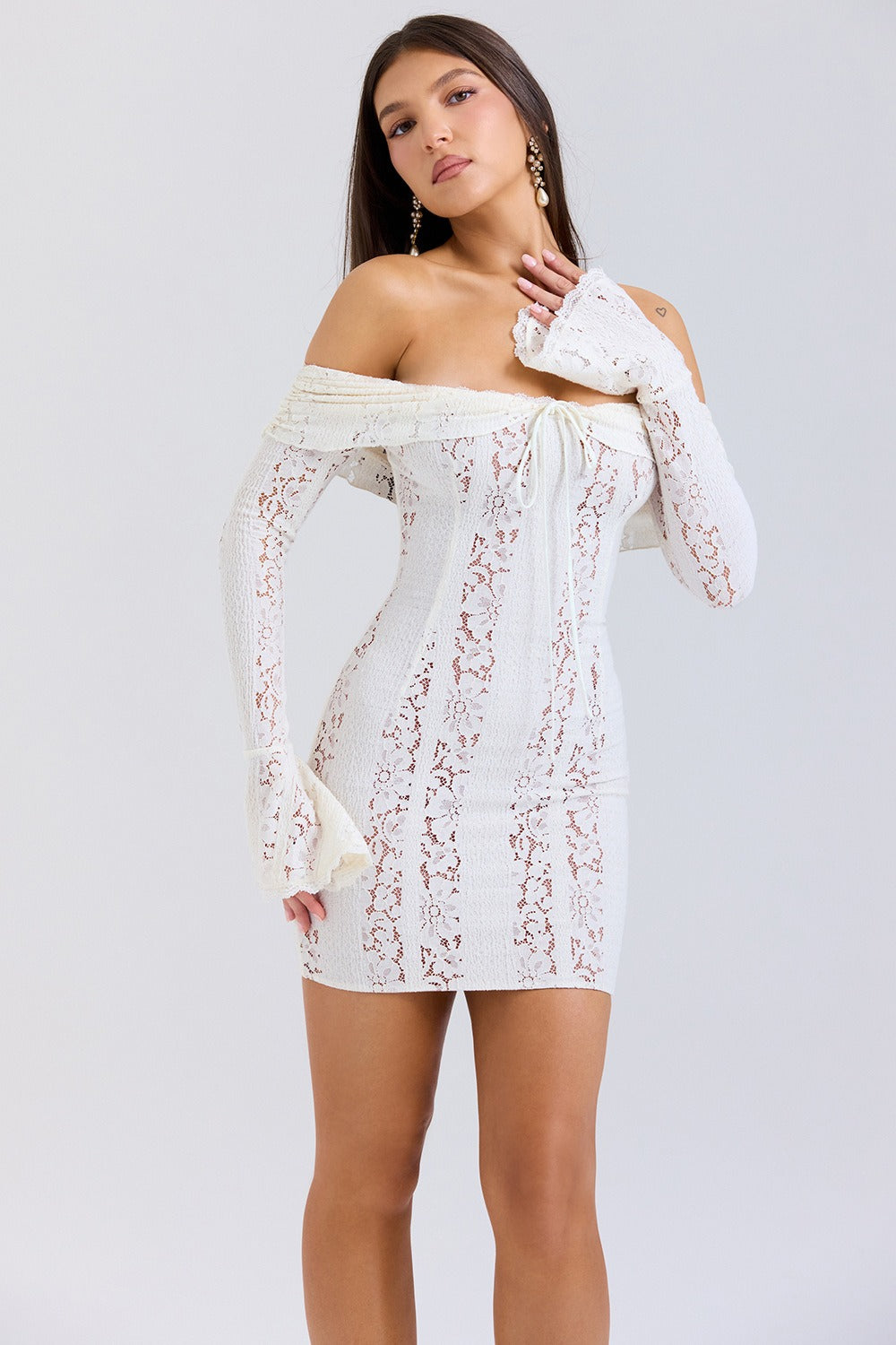 Off Shoulder Waist Tie Lace Dress