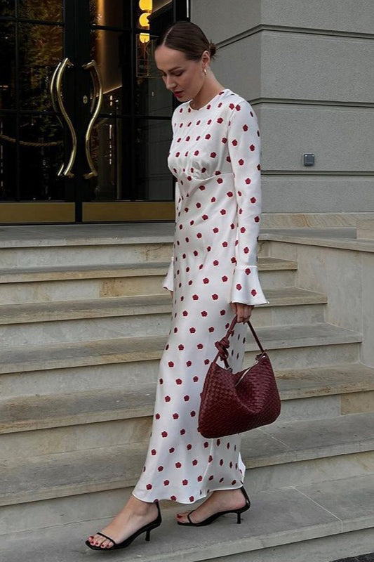 Floral Print Long Sleeve Flare Cuff Empire Waist Column Maxi Dress