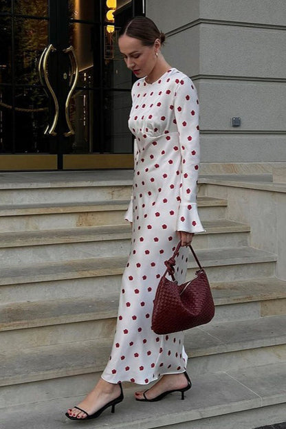Floral Print Long Sleeve Flare Cuff Empire Waist Column Maxi Dress