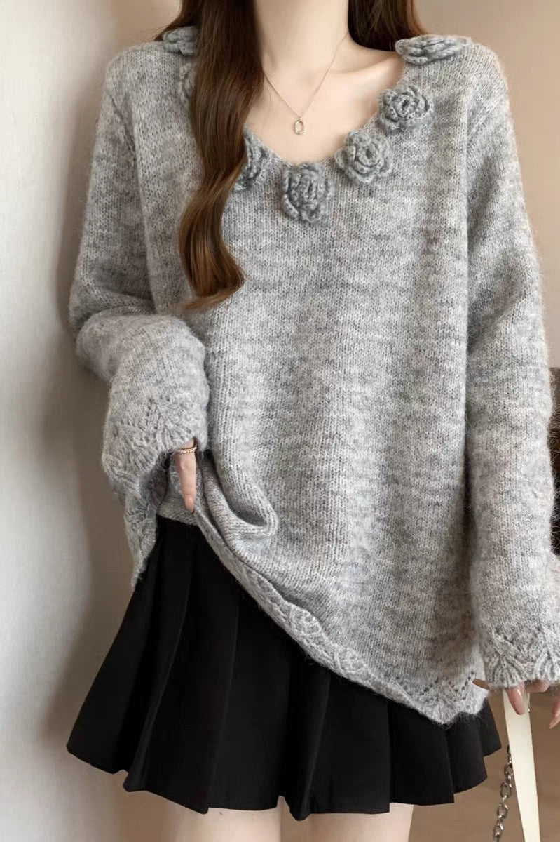 V-Neck Vintage Floral Sweater