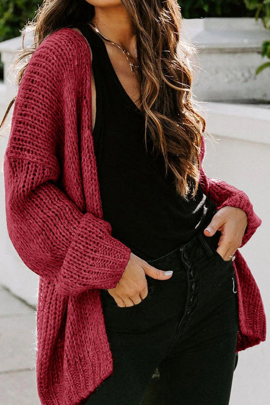 Drop Shoulder Open Front Knit Oversized Sweater Cardigan